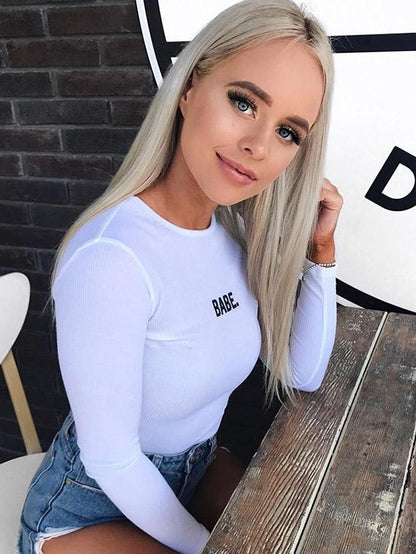 Long Sleeve Letter Printed Bodysuits