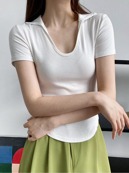 Simple Casual Solid Color U-Neck T-Shirt Top