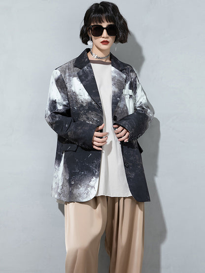 Fashion Tie-Dyed Notched Collar Long Sleeves Blazer