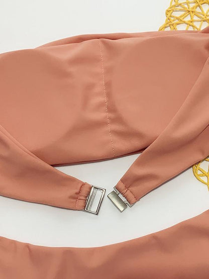Solid Color Bandeau Split Bikini Swimsuit