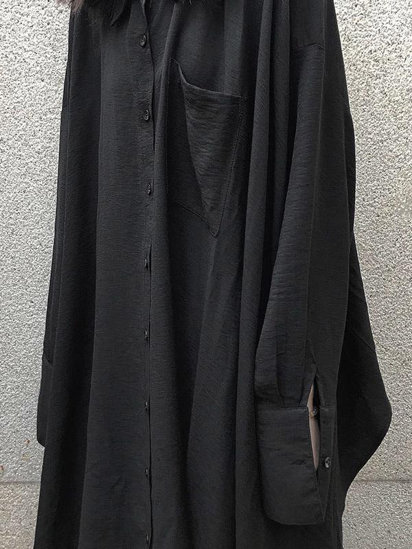 Super Loose A-line Black Long Shirt Dress