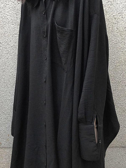 Super Loose A-line Black Long Shirt Dress