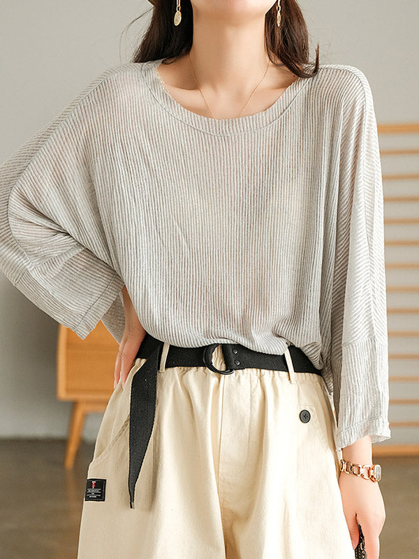 Casual Solid Round-Neck Knitting T-Shirts Tops