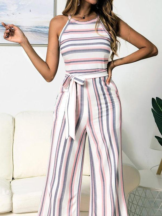 Printed Striped Sleeveless Jumpsuits