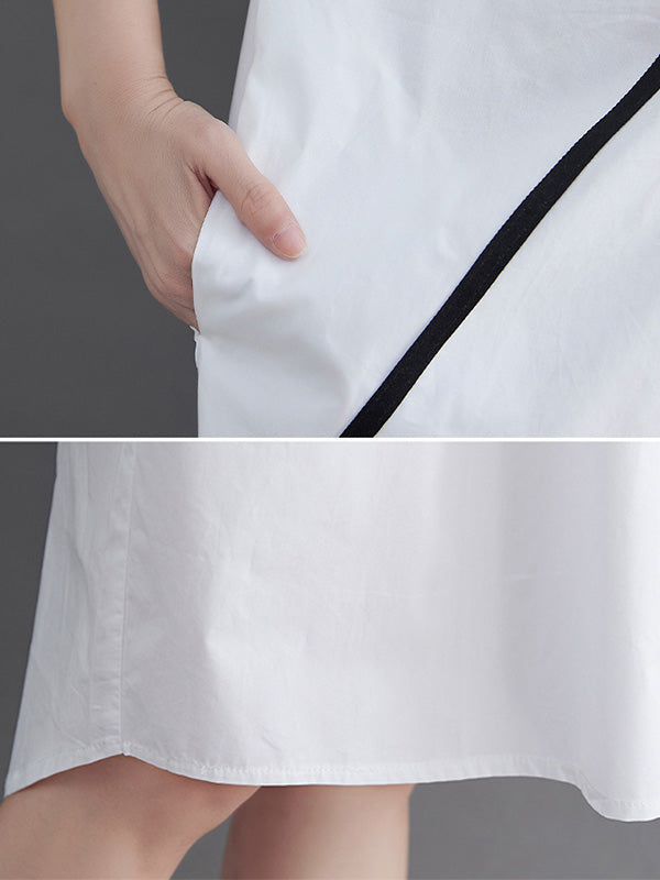 Stylish Loose White Split-Joint Half Sleeves Lapel Midi Dress