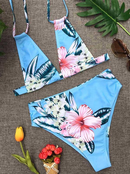 Printed Lace-up Bikinis Swimwear