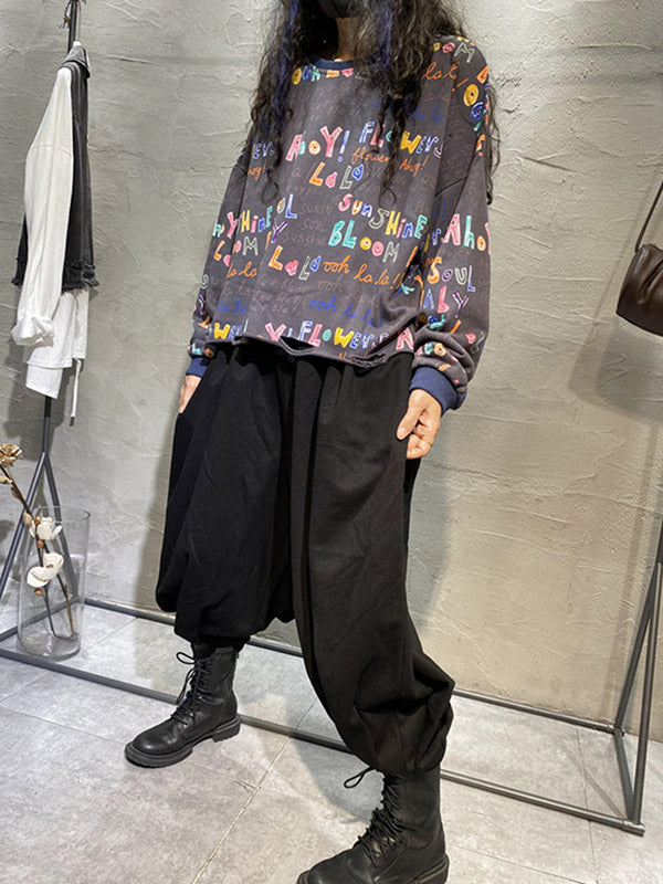 Fashion Contrast Color Printed Long Sleeves Torn Sweatshirt Top