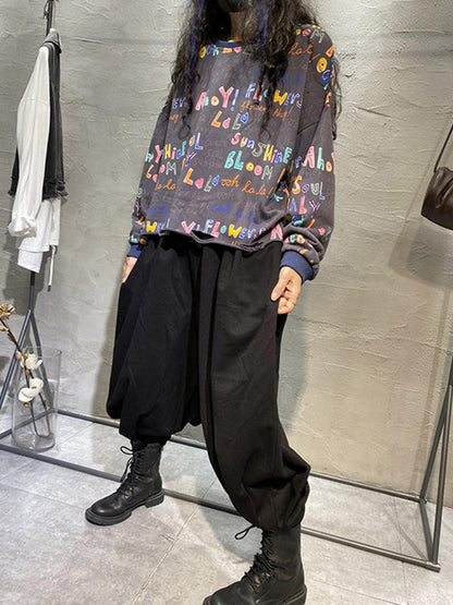 Fashion Contrast Color Printed Long Sleeves Torn Sweatshirt Top