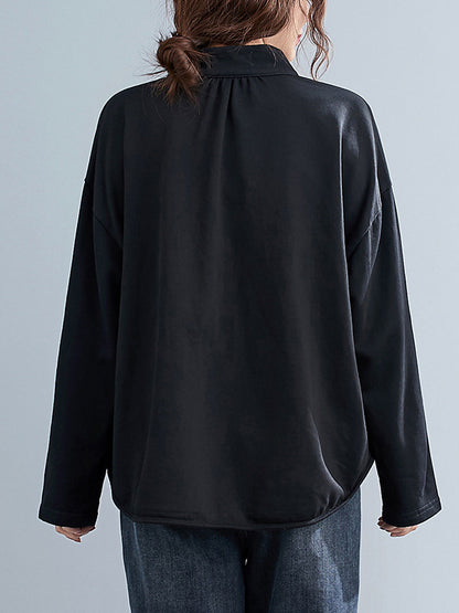 Casual Solid Color Buttoned Split-Joint With Pocket Stand Collar Long Sleeves Sweatshirts