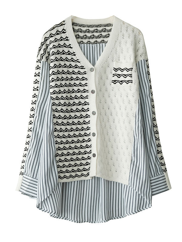 Original Asymmetric Buttoned Split-Joint Hollow V-Neck Long Sleeves Cardigans