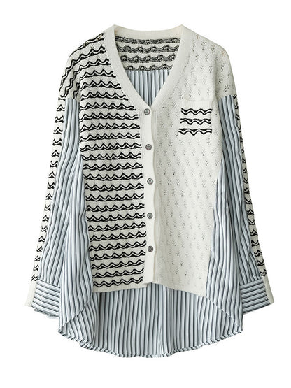 Original Asymmetric Buttoned Split-Joint Hollow V-Neck Long Sleeves Cardigans