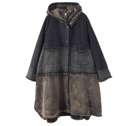 Buykud Retro Leaf Printed Burr Spliced Coat