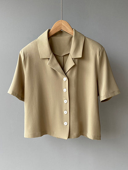 Urban Solid Color Notched Collar Short Sleeves Blouses& Blazer