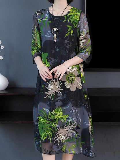 Casual Retro Flower Printed Long Dress