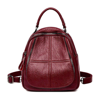 Women Faux Leather Shoulder Bag Solid Color Multi-function Backpack