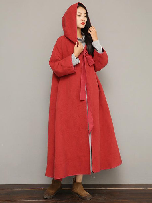 Double Cotton Lace-up Long Cloak