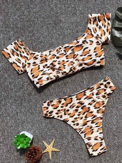 Leopard Bandage High Waist Bikinis Swimwear