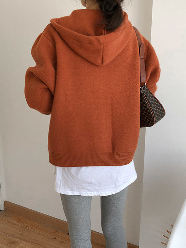 Fashion Solid Knitted Long Sleeves Hooded Outerwear
