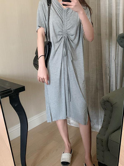 Elegant Drawstring Midi Dress
