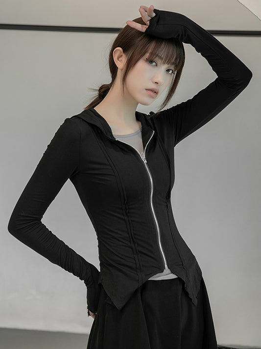 Simple Solid Color Hooded Long Sleeves Zipper Outerwear