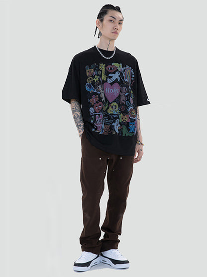Original Round-Neck Cartoon Printed Loose T-Shirts Tops