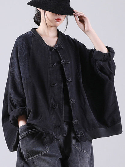 Vintage Buttoned Split-Joint Printed Long Sleeves Denim Jackets Outerwear