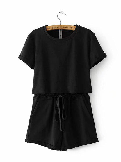 Casual Solid Short Sleeves Round-neck Sport Suit