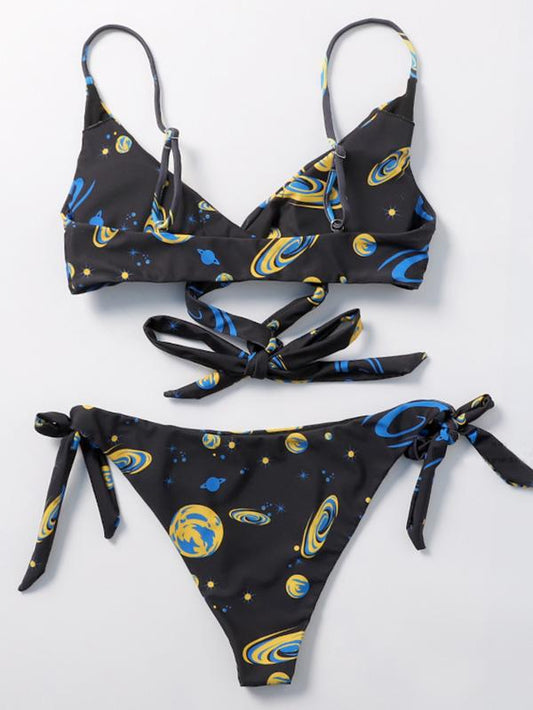 Black Printed Dull Bikinis Swimwear