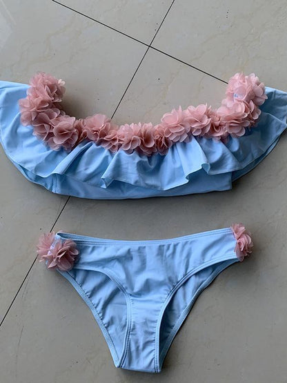 Falbala Flower Decoration Bikinis Swimwear