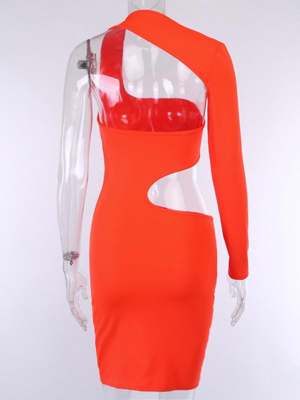 Solid Color Wrap Hollow One-Shoulder Mini Dresses