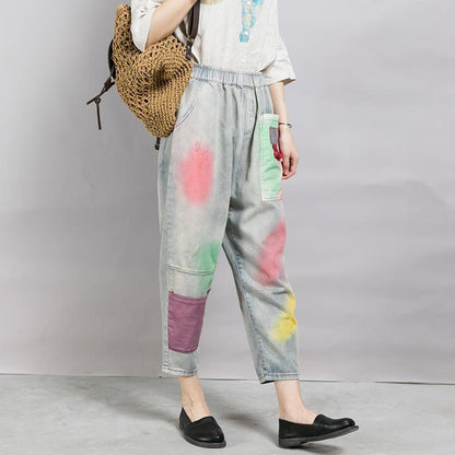 Casual Printing And Dyeing Frayed Jeans