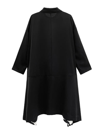 Stylish Irregular Polka-Dot Spit-Joint Buttoned Lapel Collar Long Sleeves A-Line Midi Shirt Dress