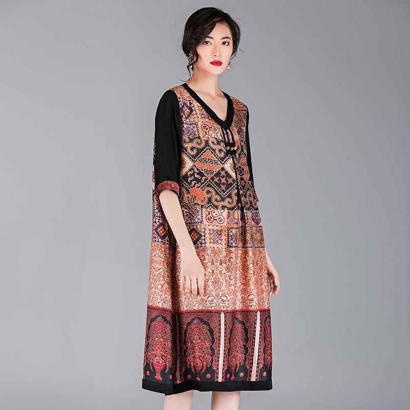 Ethnic Style Printed Elegant Women Dress
