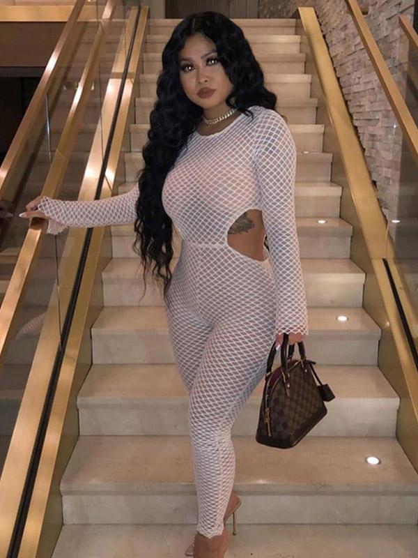 Sexy Mesh Hole Sports Jumpsuits
