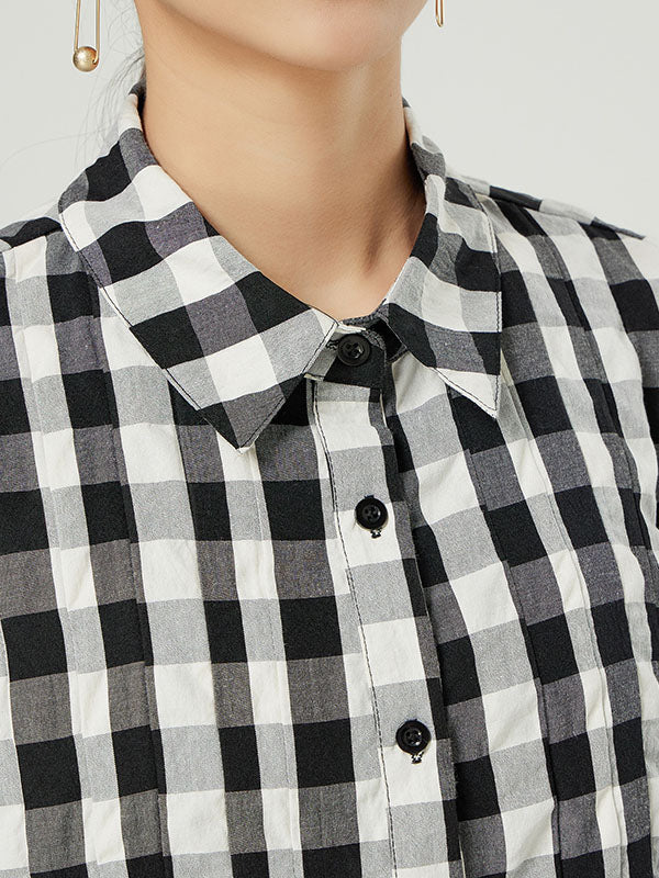 Casual Loose Long Sleeve Plaid Jumpsuits Bottoms