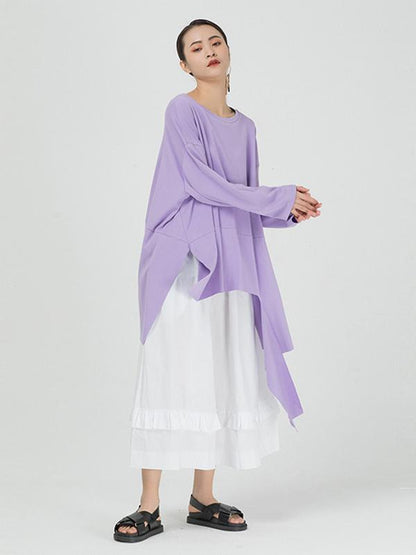 Loose Cropped Solid Color Long Sleeve T-Shirt