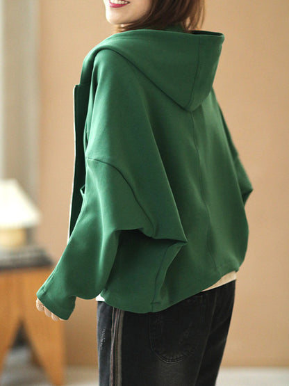 Casual Loose Solid Color Hooded Split-Joint Zipper Outerwear