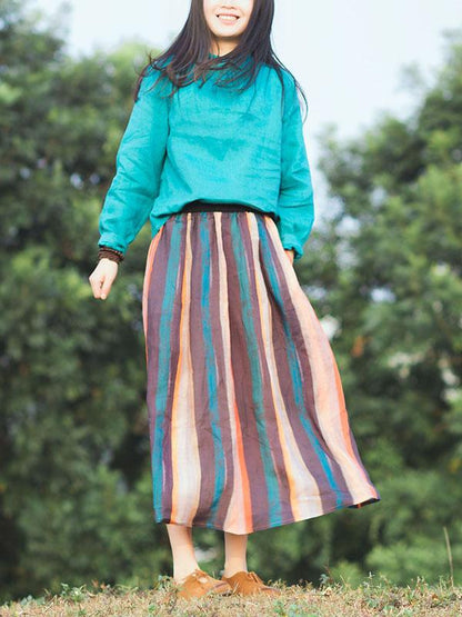 Colorful Stripe Ramie Cotton Skirt