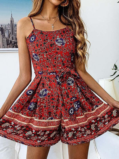 Bohemia Floral Falbala Short Jumpsuits