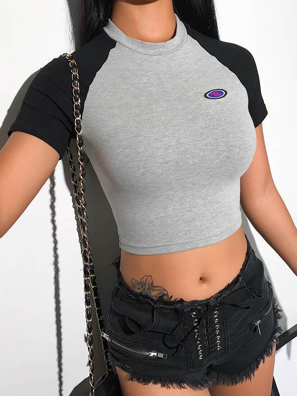 Wrap Contrast Color Printed Exposed Navel Tees