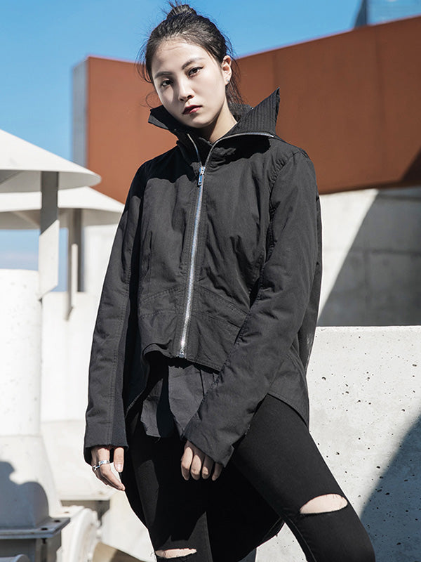 Fashion Solid Color Long Sleeves Zipper Quilted Coat