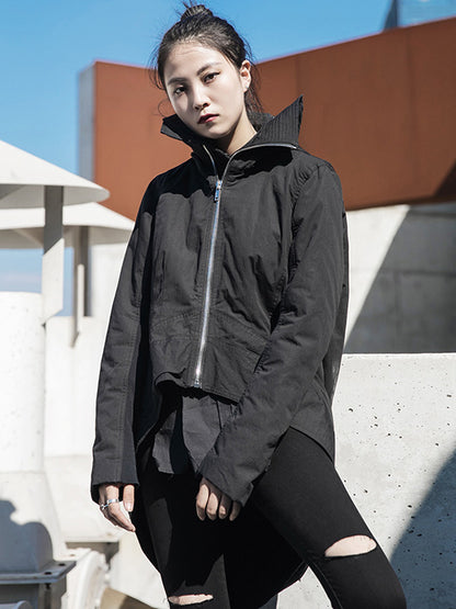 Fashion Solid Color Long Sleeves Zipper Quilted Coat