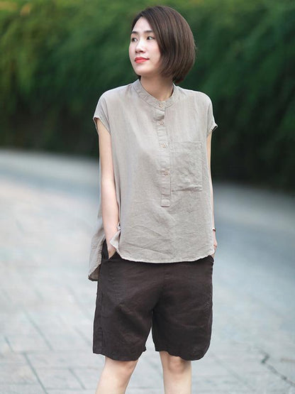 Solid High-low Short Sleeves Shirt