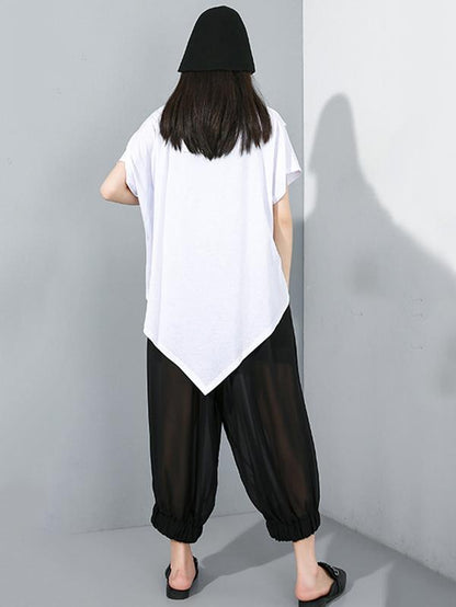 Chiffon See-through Elastic Waist Solid Wide Leg Pants  Design