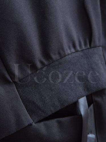 Black Batwing Sleeves High-neck Split-joint Sweatshirt