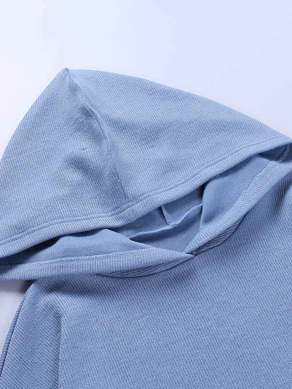 Simple Casual Solid Color Knitted Hoodies+Knitted Elasticity Wide Leg Pants 2 Pieces Set