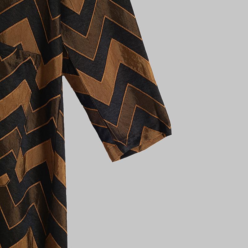 Buykud Wavy Pattern Casual Autumn Loose Trench Coat