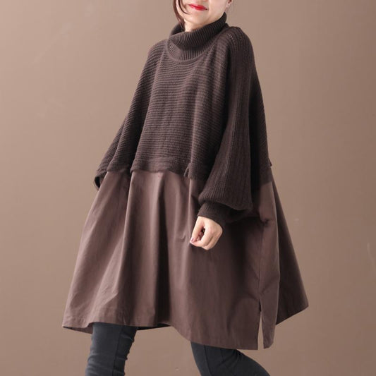 Buykud Batwing Sleeve Spliced Loose Warm Shirt