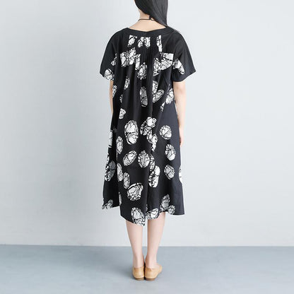 Casual Pockets Summer Short Sleeve Black Dress