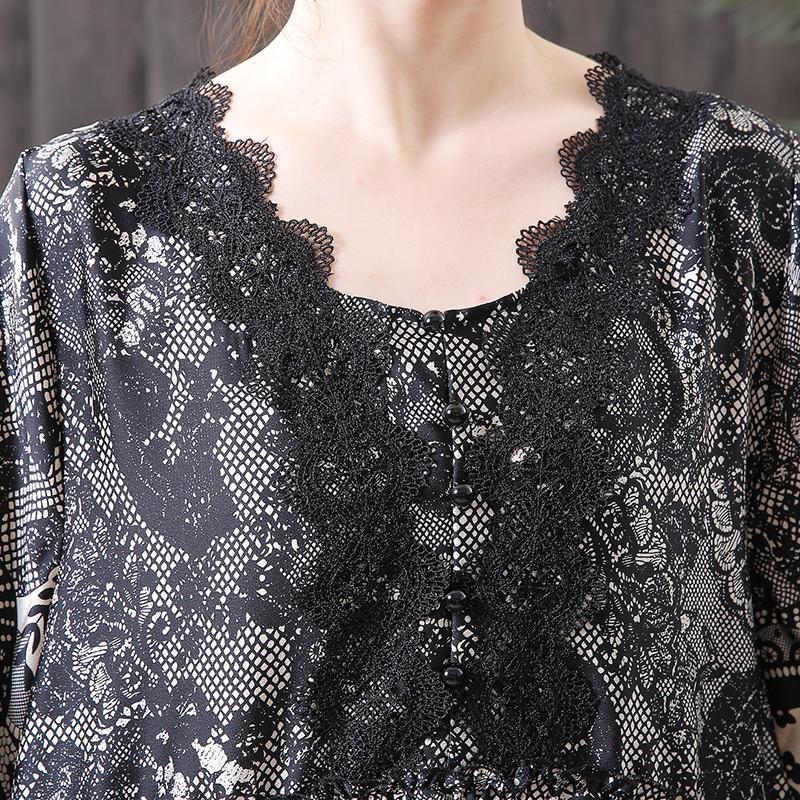 Ethnic Style Printing Hollow Embroidery Dress